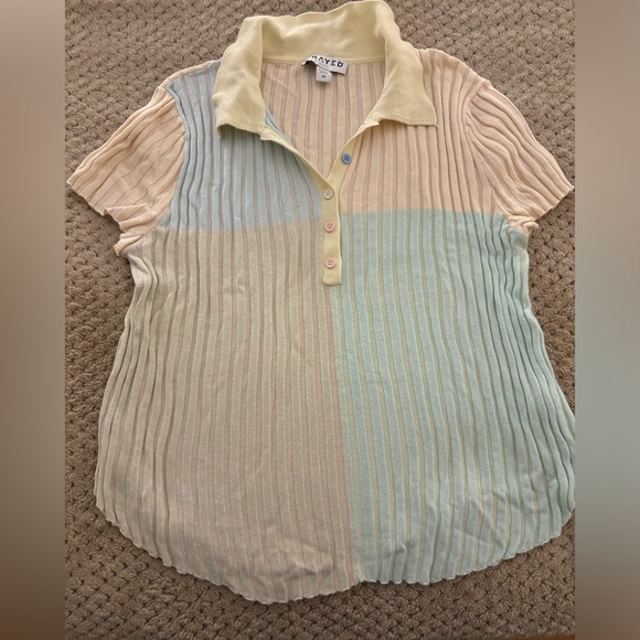 Frayed Pastel Short Sleeve Ribbed Polo Top Size Medium in great condition - Picture 5 of 9